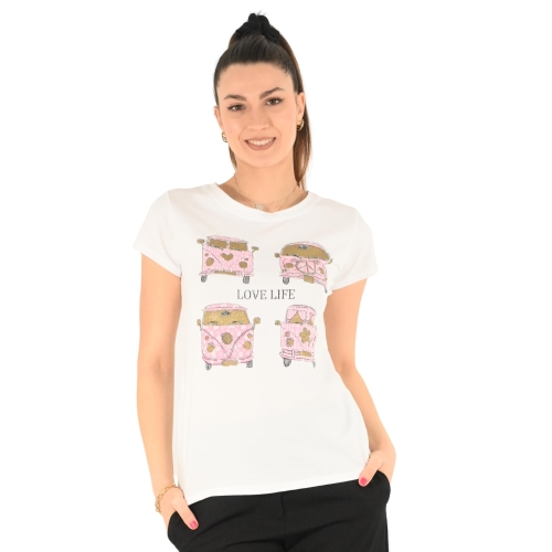 miss love t-shirt donna rosa bianco 252 FURGONE