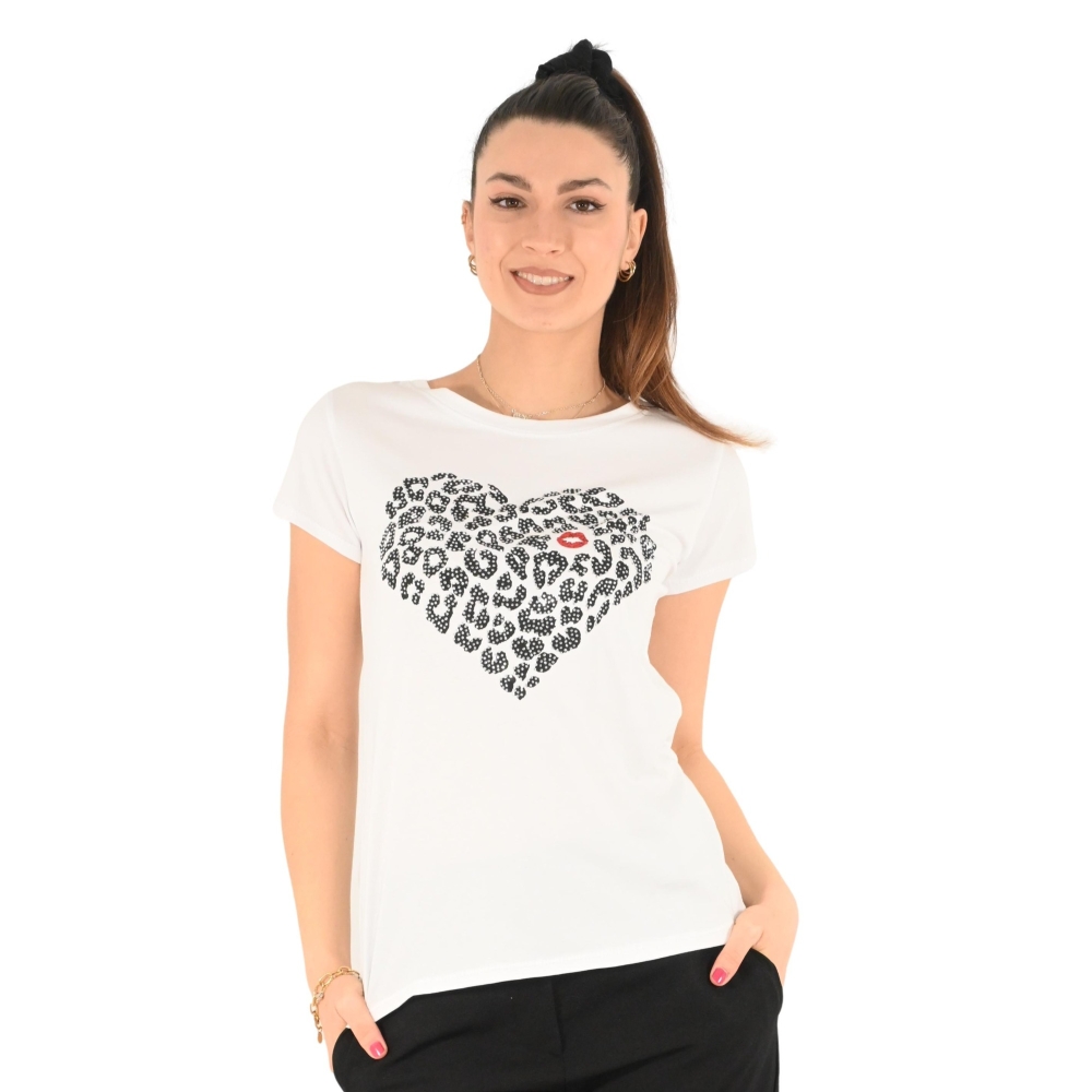 miss love t-shirt donna bianco nero 252 CUORE